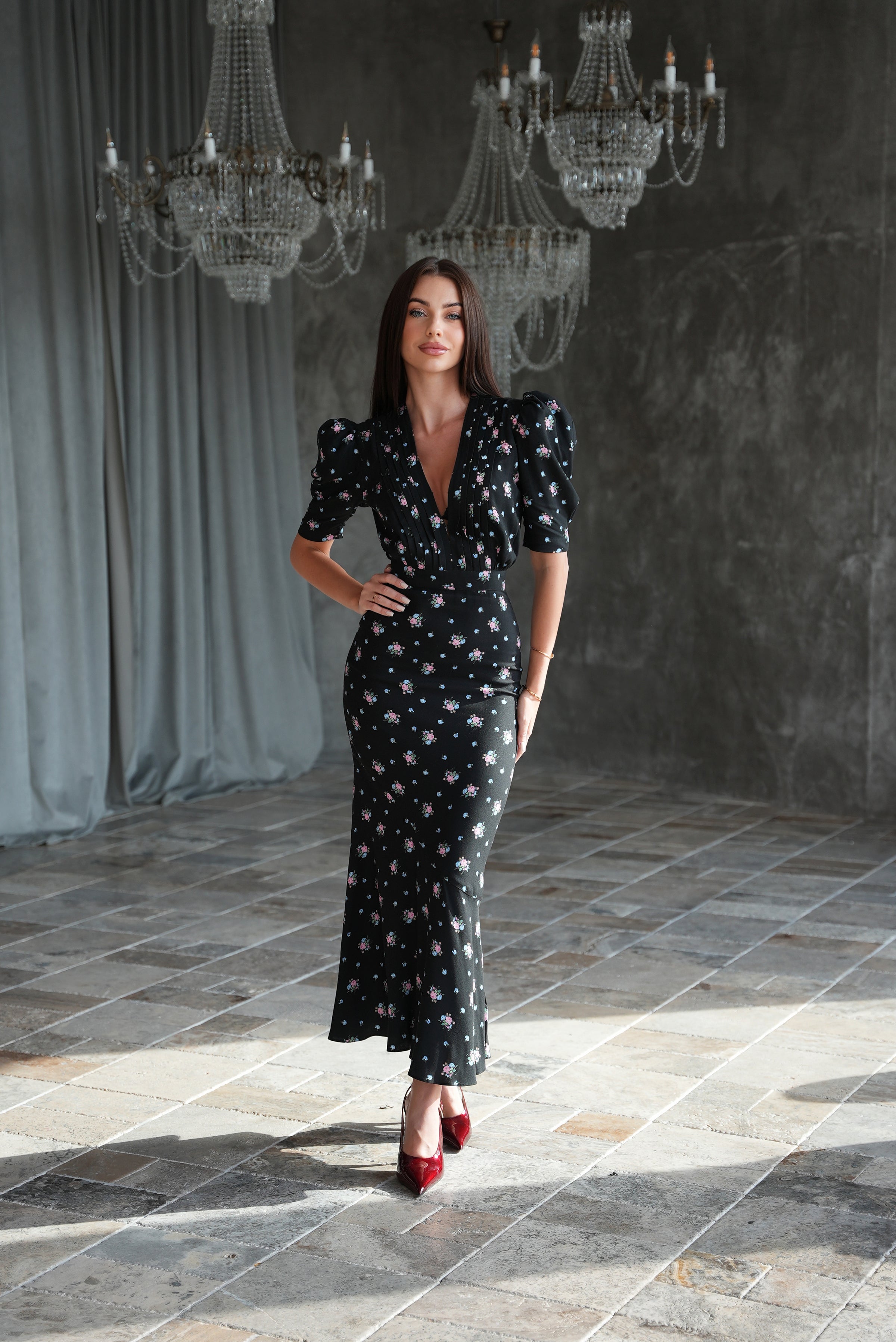 Muse floral dress in black